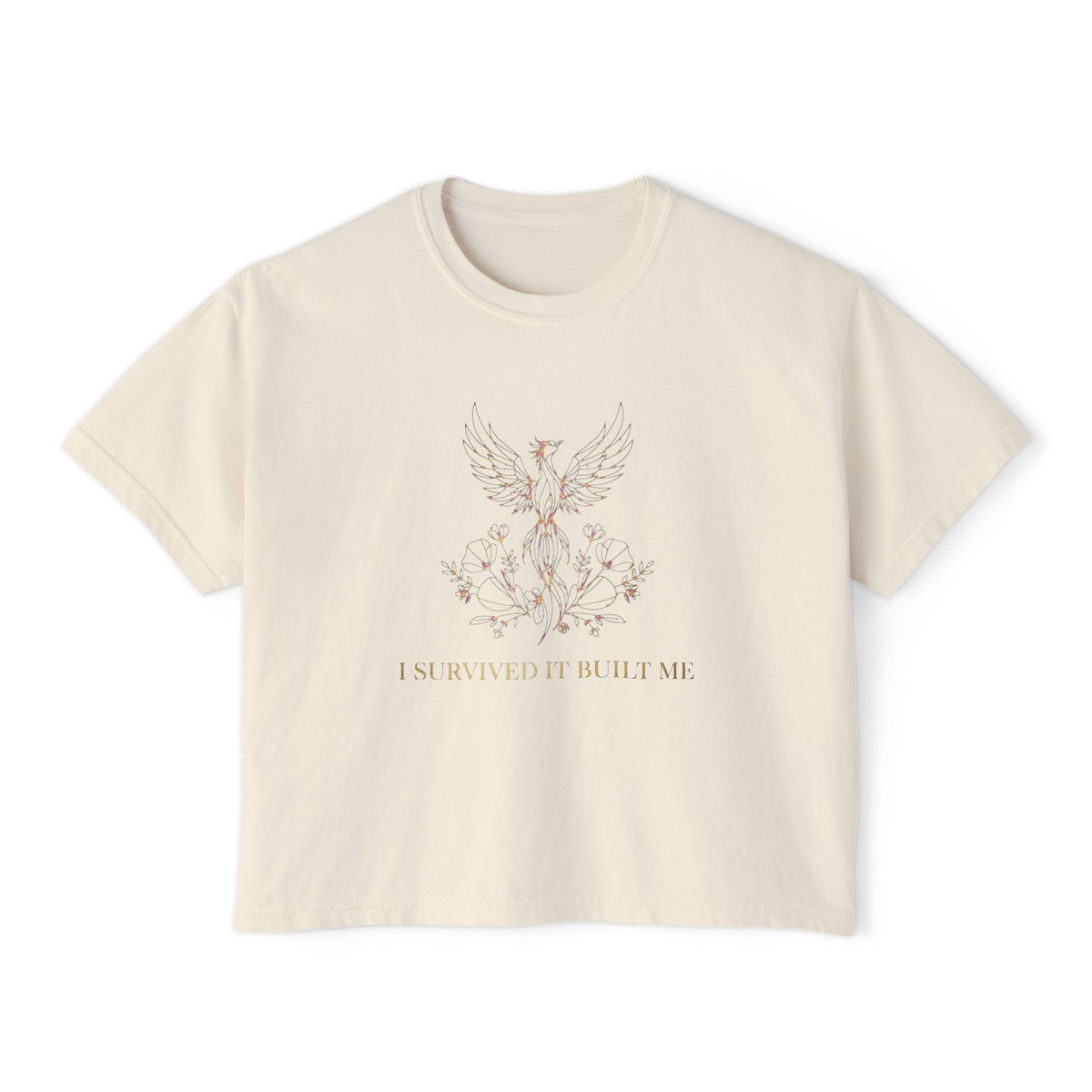 Floral Phoenix Illustration Tee | Women's Boxy Tee, Botanical Bird Graphic