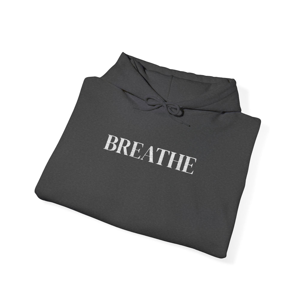 BREATHE Distressed Text Hoodie | Unisex Streetwear Graphic Sweatshirt | Mental Health Empowerment Pullover | Goddess Energy Resilience Gift